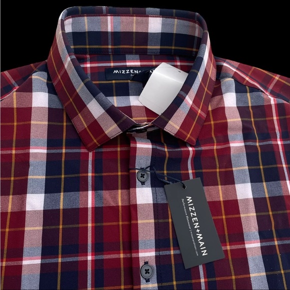 Mizzen+Main Leeward Trim Fit Plaid Button Front Shirt Dark Red Size Small $138 - Picture 2 of 8